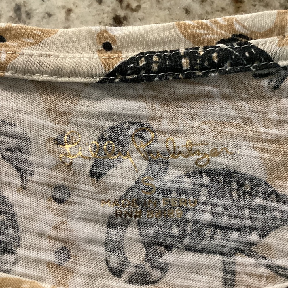 Lilly Pulitzer Black,Tan & White Flamingo Scoop Neck Top Size S - Picture 3 of 3